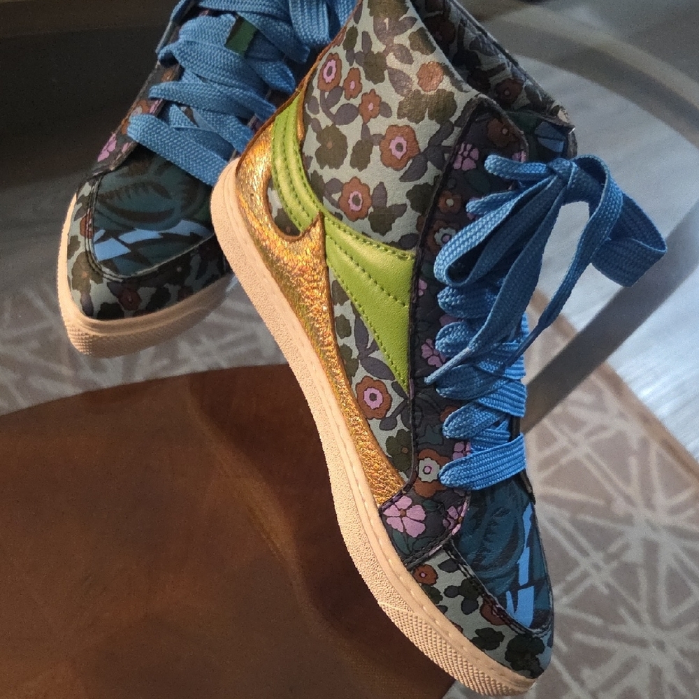 Coach Floral High-Top Sneakers with Blue Laces